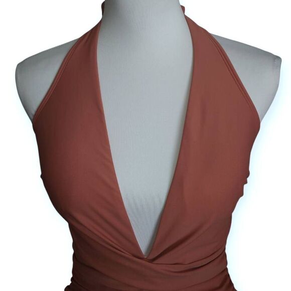 CUPSHE BOHO RHAPSODY PLUNGE RUCHED PINK ONE PIECE SWIMSUIT SZ.M NWT. - Picture 4 of 11